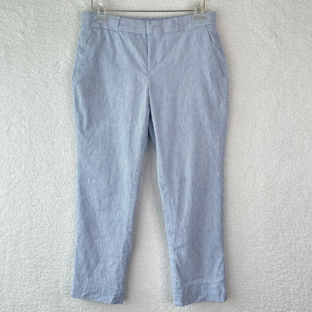 Banana Republic Avery Pinstripe Linen Blend Pants Blue White Womens 6P Petite